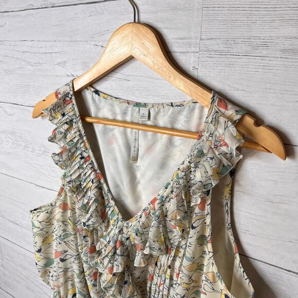 Lauren Conrad Blouse Womens Size XL Tiny Bird Print Babydoll Ruffle Pleated - Picture 10 of 16